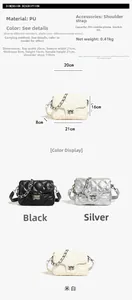 Quilted crossbody bag dimensions 21x16x8cm showing PU leather texture and chain straps