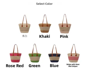 Collezione di borse tote in paglia in sette colori con spalline in pelle marrone