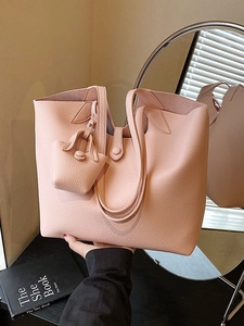 Large capacity nude faux leather tote bag with mini pouch for daily office commute