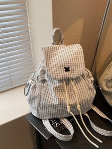 Zaino da Donna Leggero a Griglia Plaid Casual Viaggio Borsa da Scuola per Studenti Universitari Coulisse Patta Moda Zaino