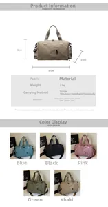 Size chart and specifications for the large capacity travel bag showing 37x22x19cm dimensions