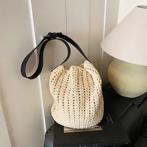 Summer Fashion Woven Hollow Beach Bag PU Large Capacity Casual Single Shoulder Crossbody Bucket Bag For Vacation Women
