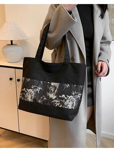 Sac cabas en toile avec imprimé bambou, sac à main grande capacité pour usage quotidien