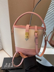 Sac Seau en Cuir PU Motif Litchi pour Femmes Sac à Bandoulière de Couleur Contrastée Avec Serrure en Métal Doré Sac à Main Mode Urbaine
