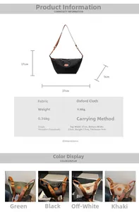 Detailed dimension chart for Oxford fabric crossbody dumpling bag with size measurements