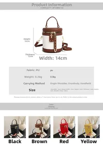 Detailed size chart for the quilted bucket bag with dimensions and material specs