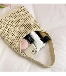 Detailed internal view of woven tote bag with cotton liner showing large capacity space