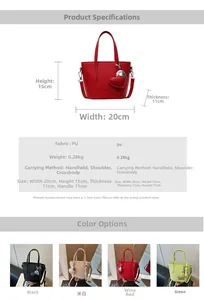Detailed size chart for minimalist PU bucket bag with dimensions and styling options