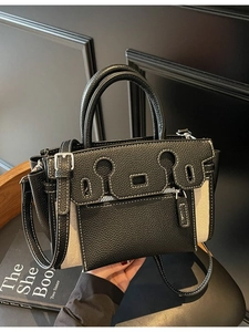 Women's Fashion PU Leather Canvas Patchwork Shoulder Bag Contrast Stitching Kelly Style Handbag Casual Crossbody Purse