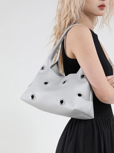 Fashion PU Leather Underarm Bag For Women Large Capacity Niche Design Metal Grommet Decoration Shoulder Bag Casual Travel Handbag