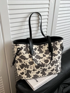 Borsa Tote con Stampa Animale Grande Capacità in Pelle PU Motivo Mucca Leopardo Borsa a Spalla Donna Pendolare