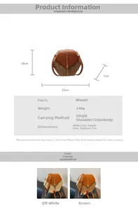 Detailed size specifications for woven crossbody bag with dimensions 21x19x7cm