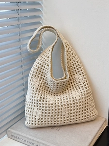 Women Woven Hollow Out Shoulder Bag Summer Beach Vacation Bucket Bag Handmade Crochet Tote Bag Daily Casual Bag For Women