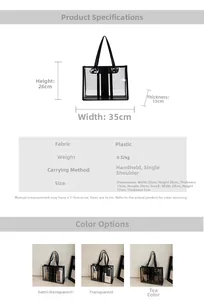 Size guide for transparent PVC tote bags with dimensions for large and small variants