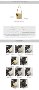 Guide détaillé des dimensions du mini sac seau en cuir PU avec poignée tressée et charme