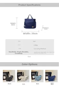 Detailed size specifications and color options for the vintage canvas multi-pocket tote bag