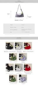 Detailed size chart and multi-color options for the large canvas tote bag with charms