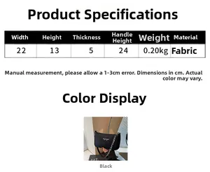 Detailed size specifications for the black crossbody bag with measurements 22x13x5cm