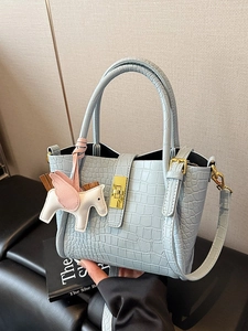 Moda Borsa a Secchiello in Pelle PU a Motivo Coccodrillo per Donna Elegante Borsa a Tracolla Con Ciondolo Animale Pegasus