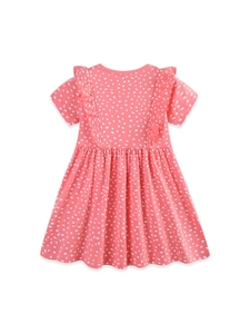 Mädchen Sommer Baumwolle Rosa Gepunktetes Kleid Mit Blumen Und Leopard Stickerei Rüschenärmel Quasten Kinder Casual Partykleid