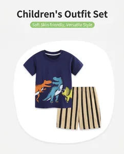 Ensemble d'été pour garçon avec t-shirt à imprimé dinosaure et short à rayures