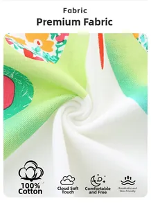 Detailed view of soft 100% cotton fabric with delicate green and pastel floral print