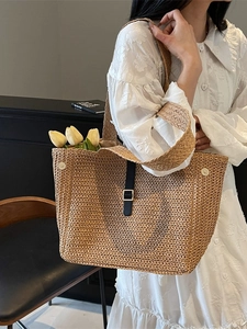 Large Capacity Straw Woven Tote Bag Vintage Handmade Weaving Shoulder Bag For Women Summer Beach Casual Vacation Shopper Bag