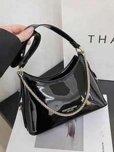 Women Large Capacity PU Leather Bucket Bag Korean Fashion Chain Crossbody Shoulder Bag Glossy Daily Commuter Bag For Ladies