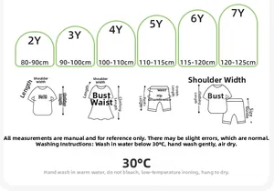 Tableau des tailles pour ensemble t-shirt et short enfant en coton de 2 à 7 ans