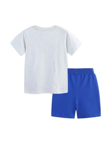 Ensemble d'été pour garçons en coton avec un T-shirt gris et un short bleu roi sport