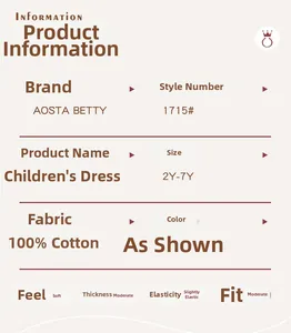 Detailed size chart and fabric specifications for cotton rabbit embroidered girl dress
