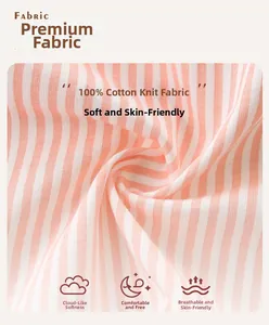 Detail of pink and white striped cotton knit fabric showing soft breathable texture