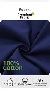 Macro detail of dark blue 100% cotton knit fabric texture with soft breathable finish