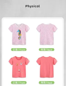 Vues avant et arrière de t-shirts en coton pour filles avec motifs fleurs et fées