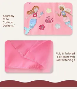 Détail de la broderie sirène et de la jupe en tulle rose multicouche pour petites filles