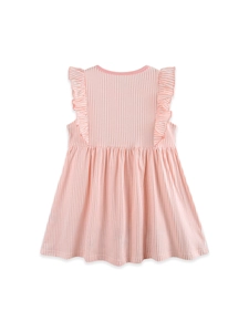 Pink and white striped sleeveless toddler girl dress with cute rabbit embroidery detail