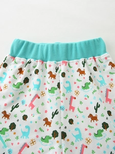 Girls' cotton t-shirt and shorts set with cute colorful animal prints and blue waist