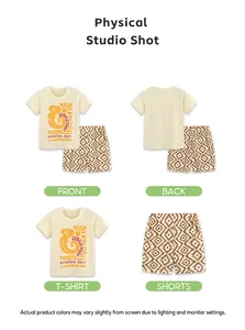 Détails de l'ensemble t-shirt jaune enfant soleil caméléon et short à imprimé géométrique