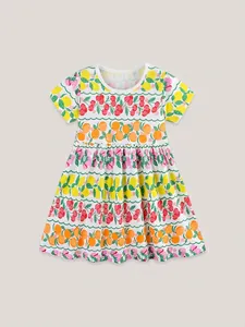 Vestito bambina in cotone a maniche corte con stampa di frutta su fondo bianco