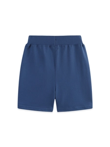 Dark blue knit shorts for boys with ribbed elastic waistband and lion cartoon embroidery