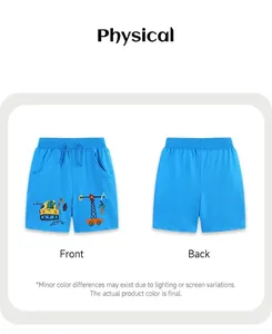 Dettaglio pantaloncini blu in cotone per bambino con ricamo gru e vita elasticizzata