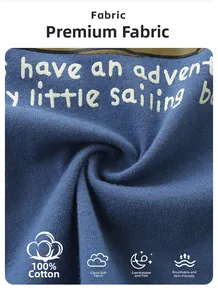 Detail of blue 100% cotton knit fabric with nautical print for kids clothing