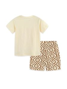 Ensemble d'été 2 pièces pour enfant en coton avec t-shirt et short à motifs marron