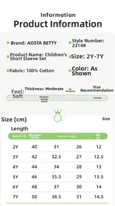 Detailed size chart for kids dinosaur cotton t-shirt and checkered shorts set