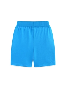 Pantaloncini in cotone blu reale per bambini con ricamo cartoon e vita elastica