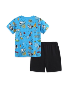 Ensemble d'été garçon avec t-shirt imprimé astronaute bleu et short noir