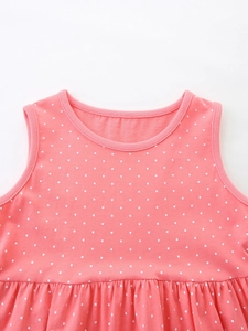 Pink cotton princess dress for girls with white polka dots and delicate pleats