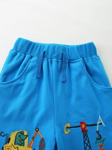 Pantalon de jogging bleu pour enfant avec broderie dinosaure et taille élastique ajustable