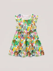 Robe d'été en coton pour filles avec imprimés tropicaux d'animaux et de plantes colorés