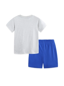Ensemble t-shirt enfant manches courtes gris et short bleu en coton respirant